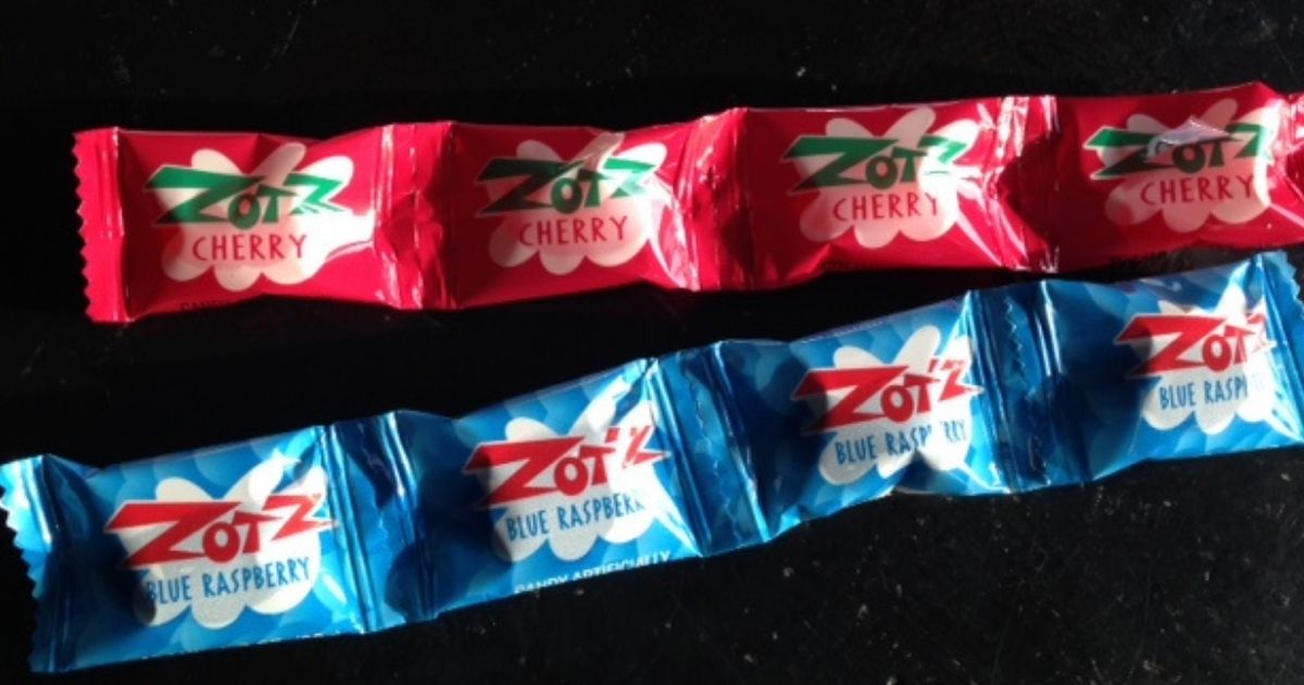 two packages of Zotz candy