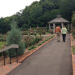 Me and my dad walking side by side in the Minnesota Landscape Arboretum.